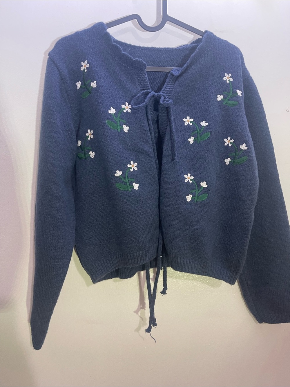 Navy Floral Tie-Front Women's Sweater Cardigan